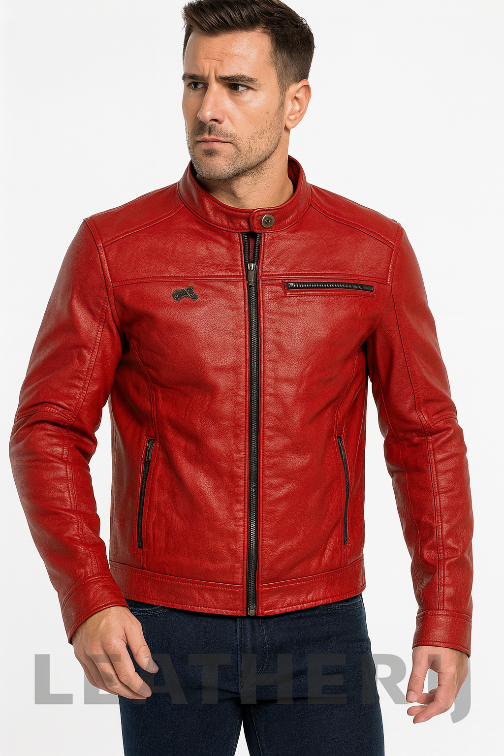 Men’s Crimson Red Leather Biker Jacket – Real Vintage Motorcycle Style