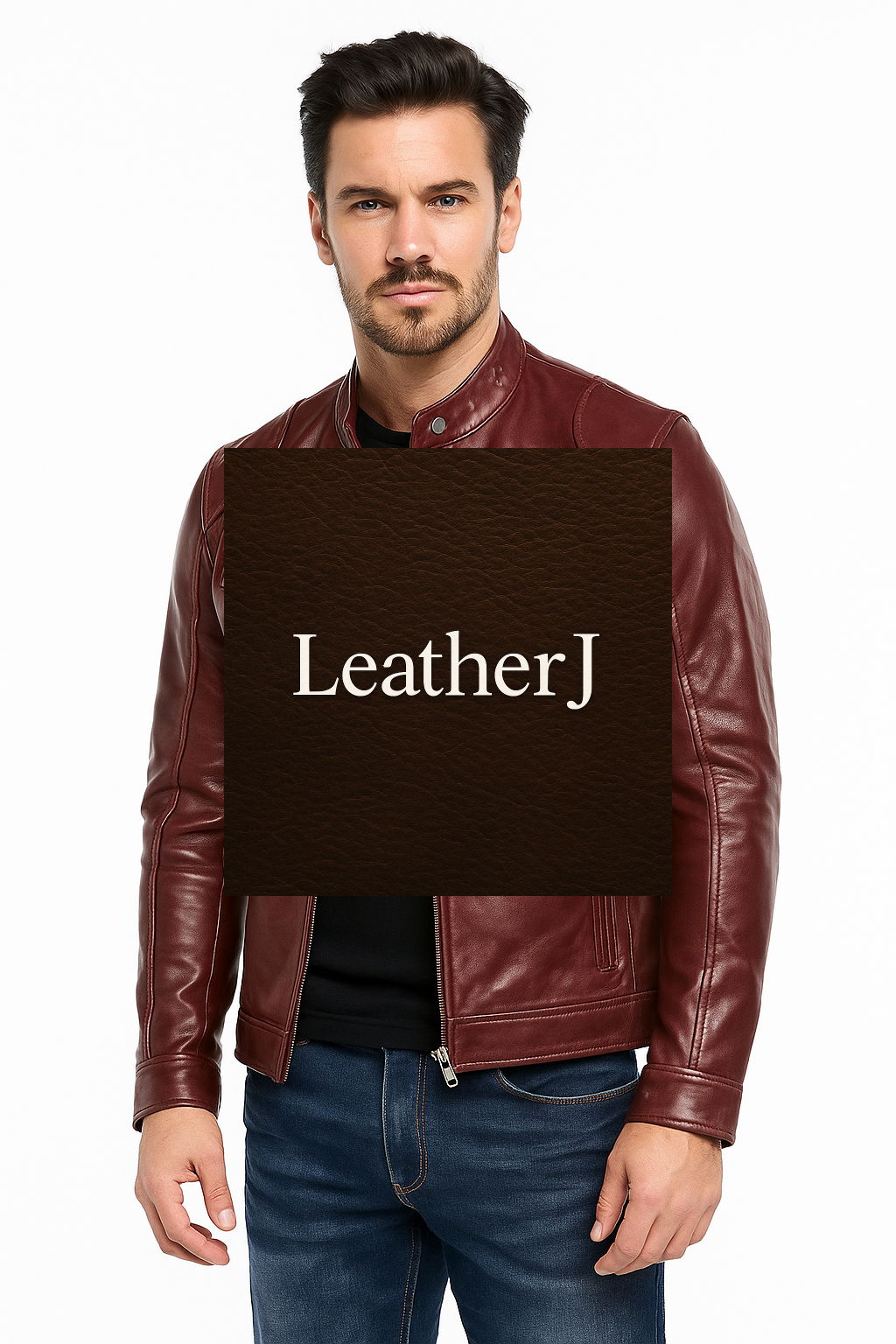 Men's Maroon Real Leather Biker Jacket – Slim Fit Motorcycle Style with Zipper Pockets