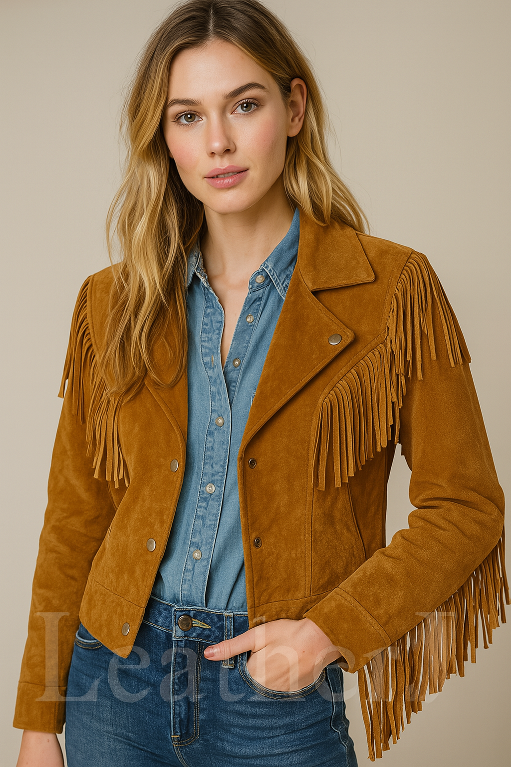 Women's Tan Suede Fringe Western Jacket – Real Leather Cowgirl Style