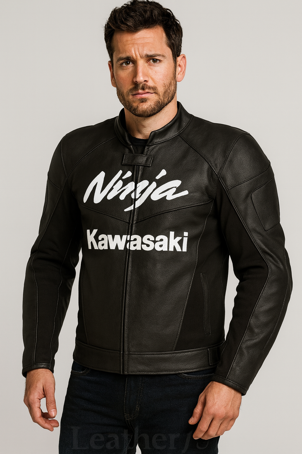 Kawasaki Ninja Black Leather Motorcycle Jacket – Men’s Premium Sportbike Riding Gear