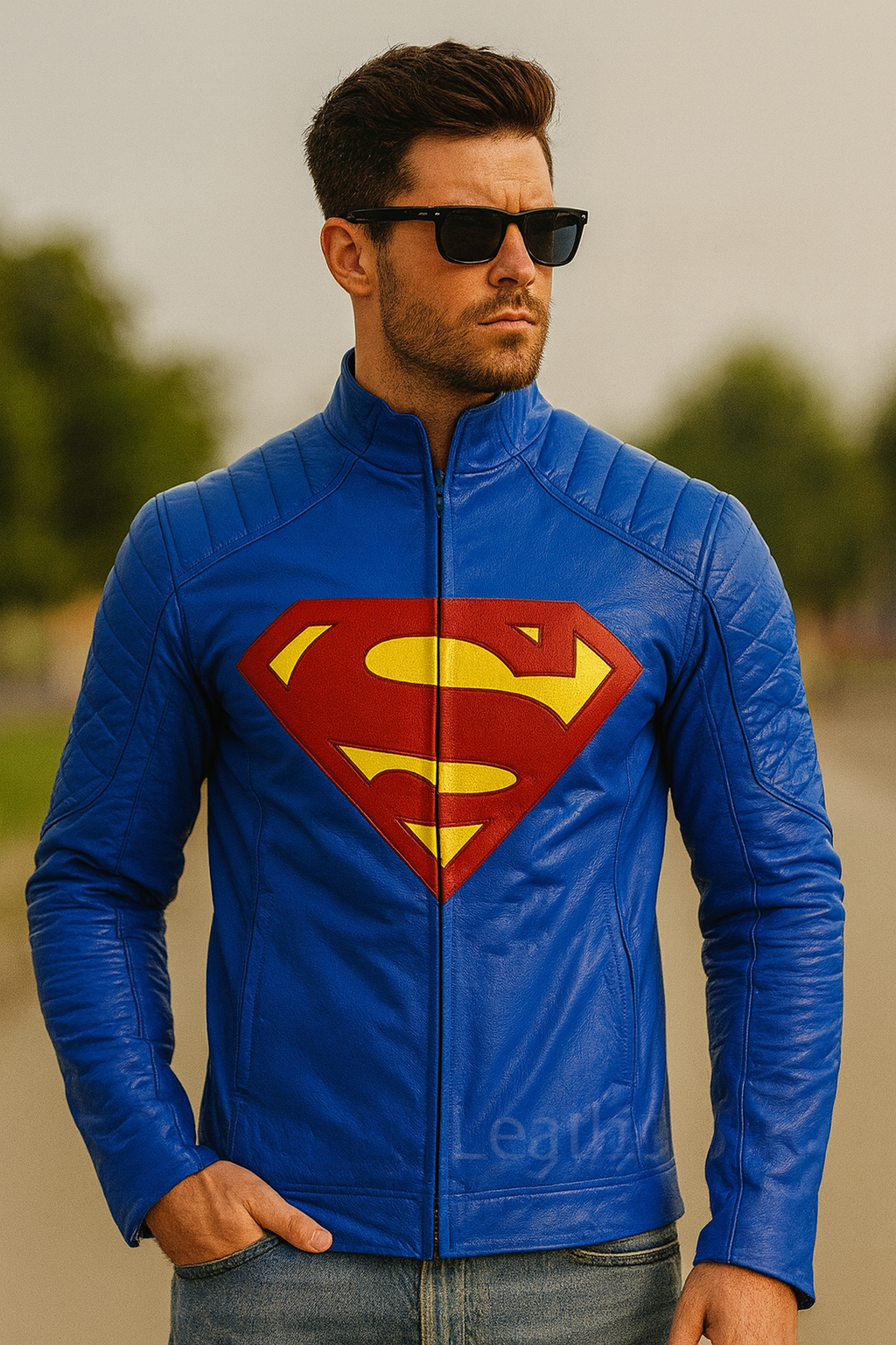 Men’s Blue Superman Leather Jacket – Real Leather Hero Style