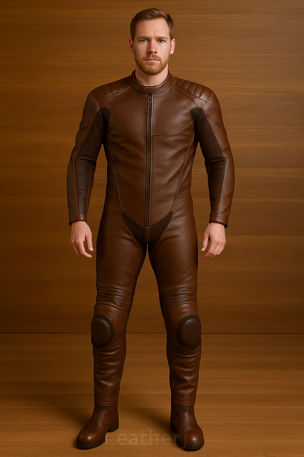 Men’s Brown Leather Motorcycle Racing Suit – Full Body Protective Gear
