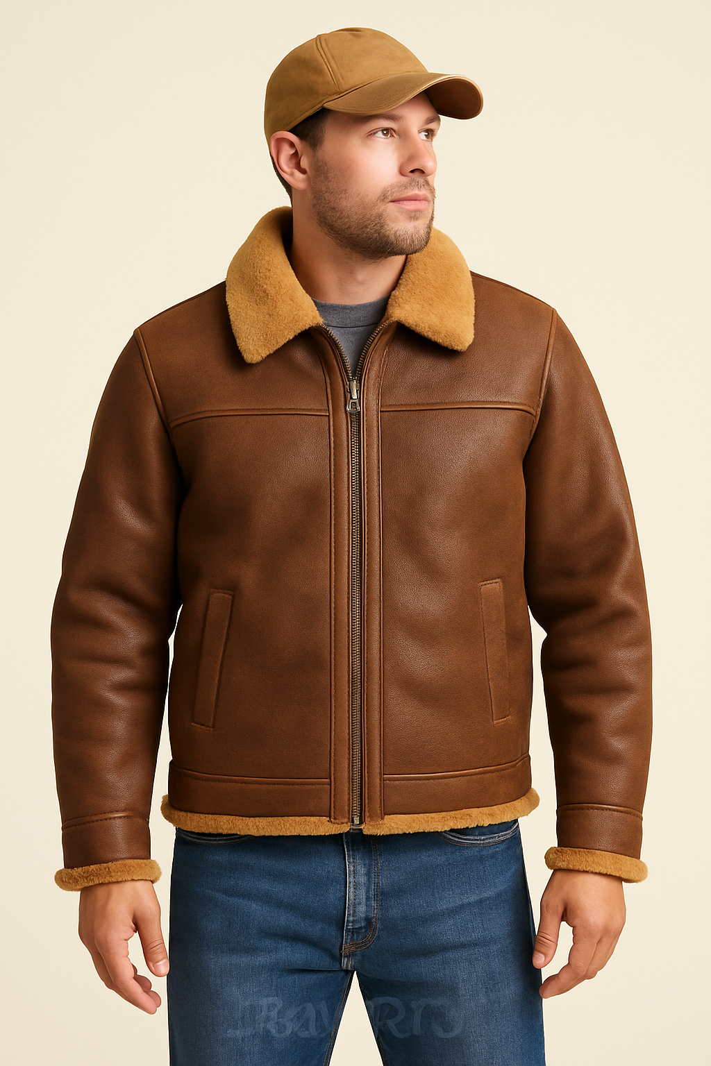 Men’s Brown Shearling Leather Jacket – Classic Winter Aviator Style