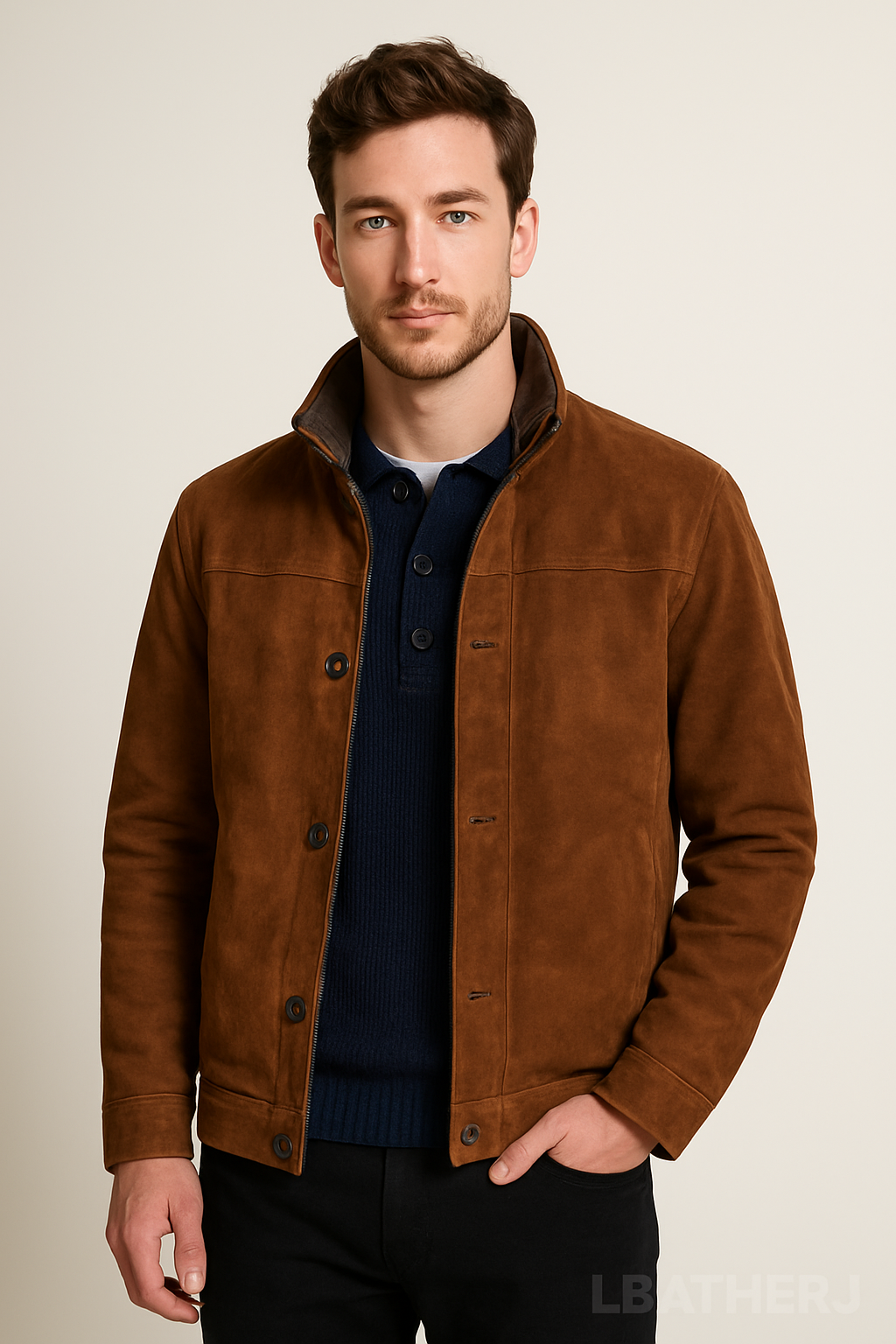 Men’s Brown Suede Leather Jacket – Classic Bomber Style with Modern Fit