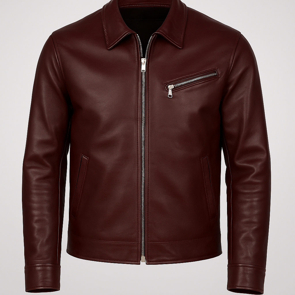 Men’s Burgundy Genuine Leather Jacket – Classic Vintage Biker Style
