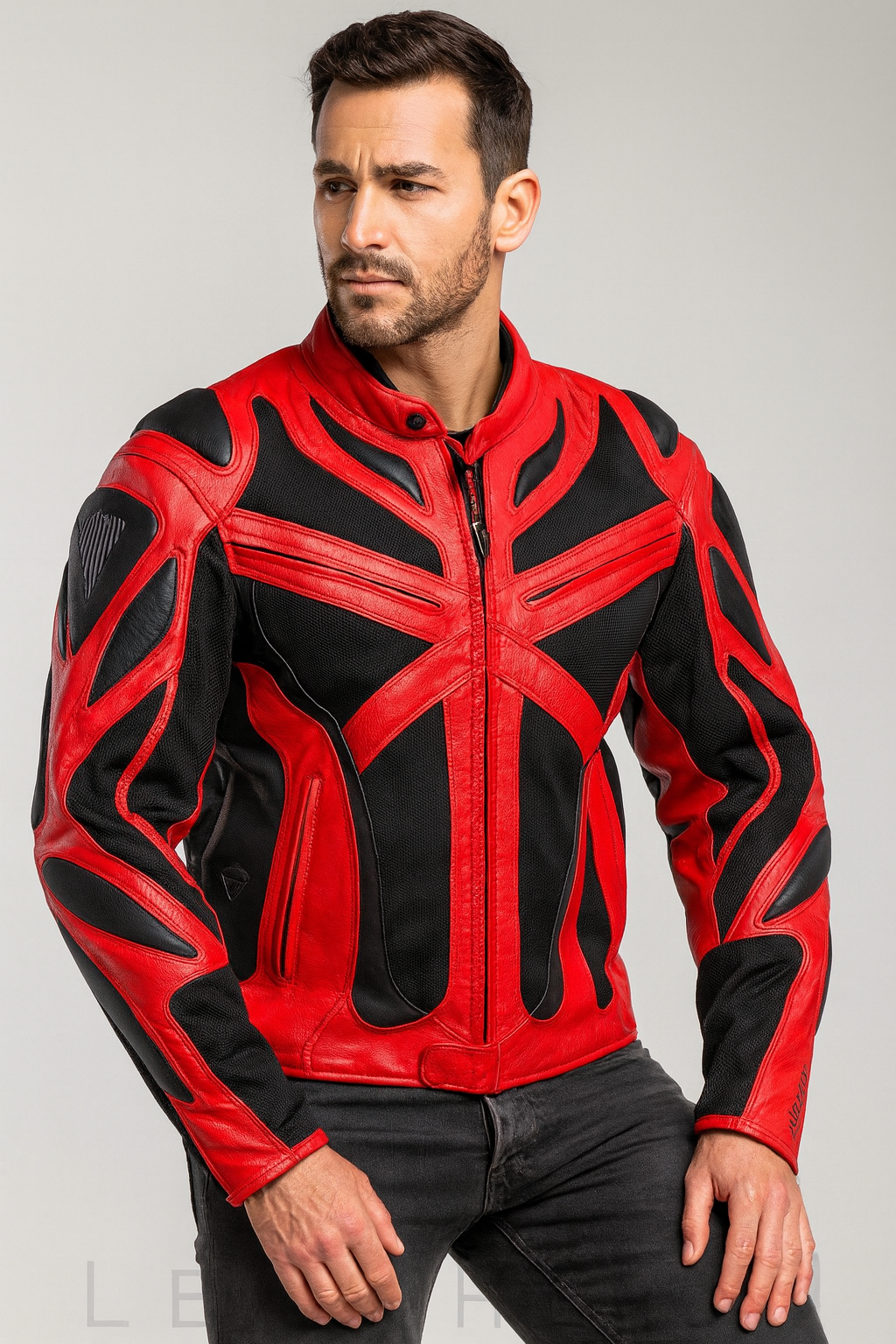 Men’s Red and Black Leather Motorcycle Jacket – Racing Style Biker Gear
