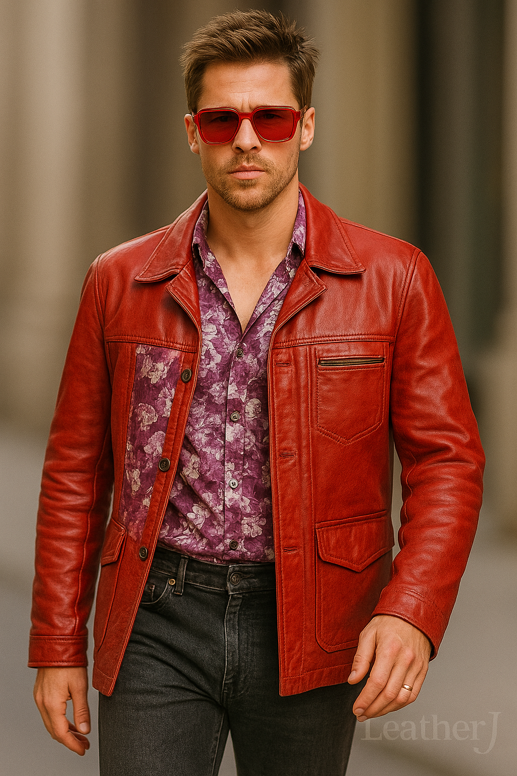Men’s Vintage Red Leather Jacket – Classic Slim Fit Tyler Style