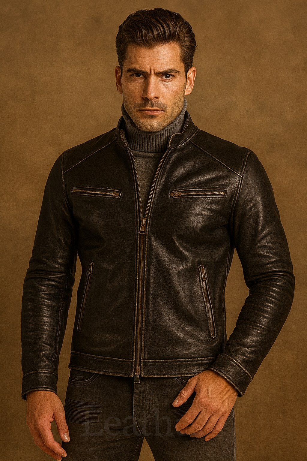 Men’s Black Leather Biker Jacket – Slim Fit Real Sheepskin Motorcycle Style