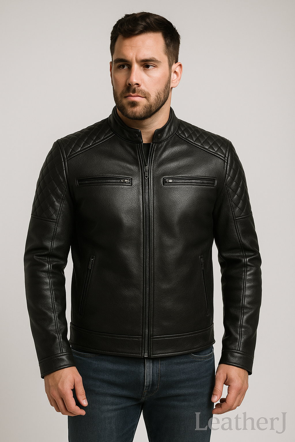 Men’s Black Quilted Leather Jacket – Premium Real Leather Biker Style