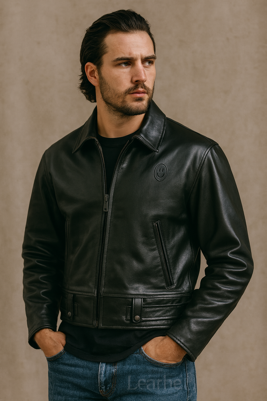 Men’s Black Real Leather Jacket – Classic American Style Biker Jacket with Modern Fit