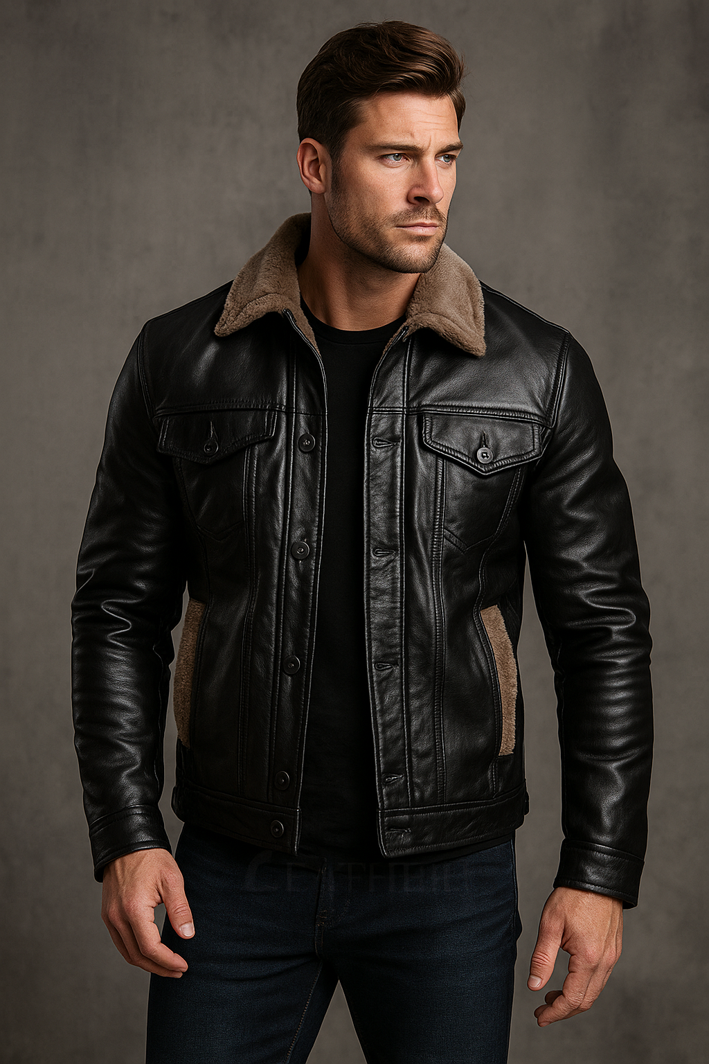 Men’s Black Shearling Lined Genuine Leather Jacket – Classic Winter Style