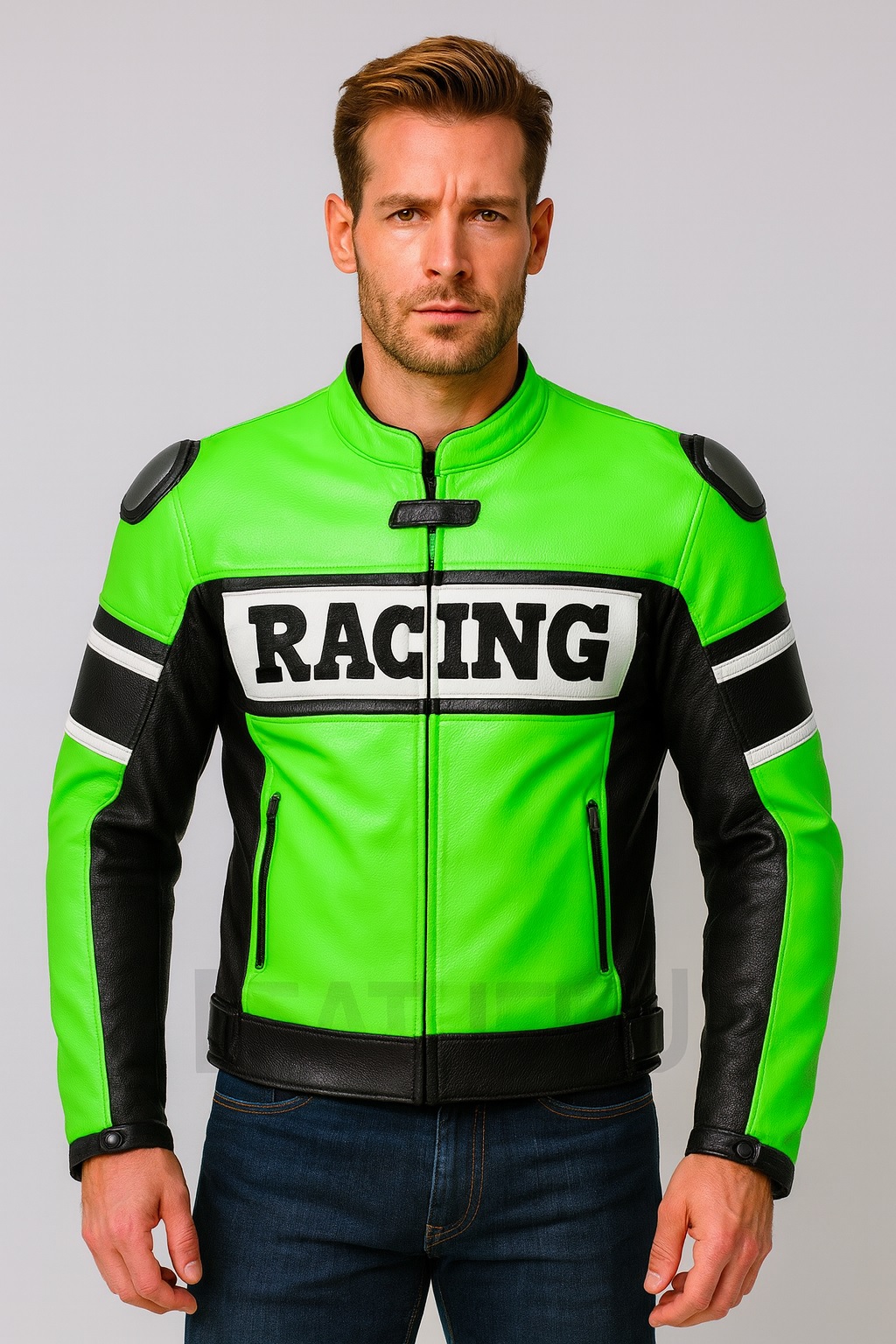 Men’s Green & Black Racing Leather Jacket – Premium Motorcycle Biker Gear