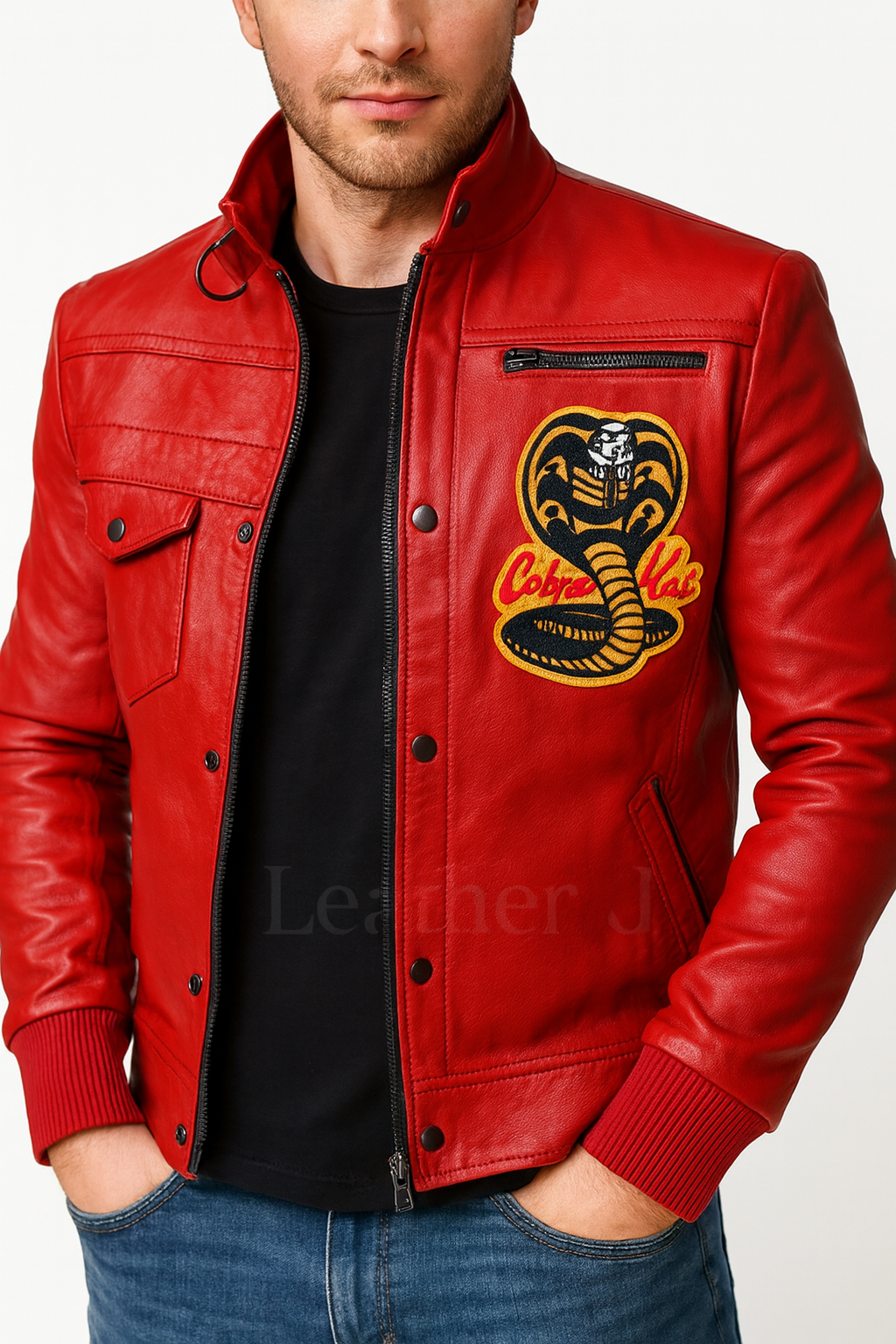Men’s Red Cobra Kai Leather Jacket – Karate Kid Inspired Biker Style
