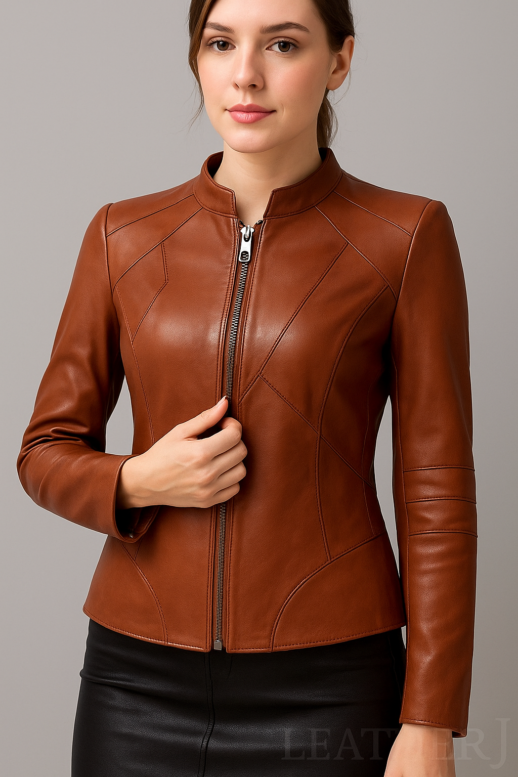 Women’s Tan Brown Real Leather Jacket – Slim Fit Designer Biker Style