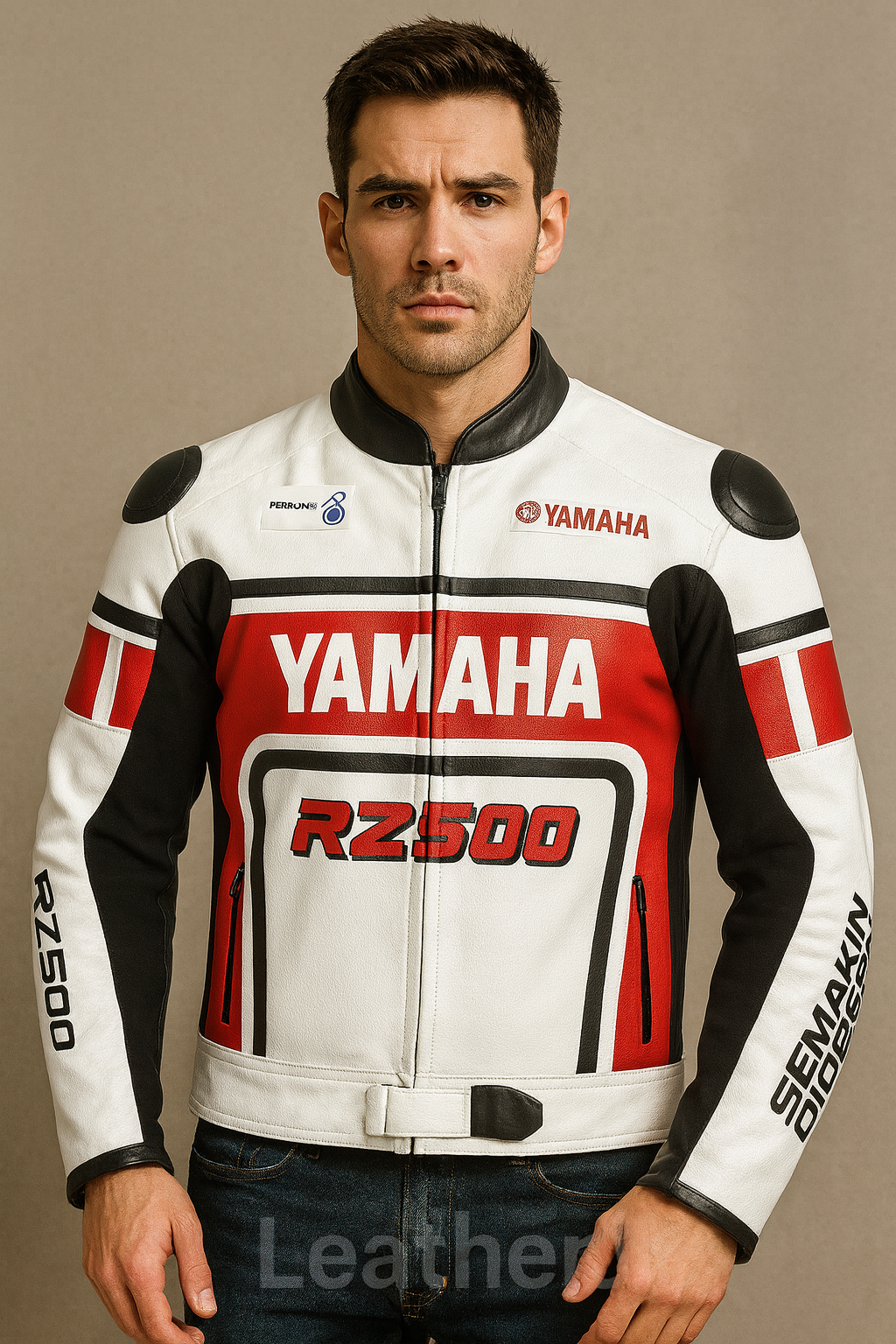 Yamaha RZ500 Racing Leather Jacket – Red, White & Black  Men’s Premium Motorcycle Gear