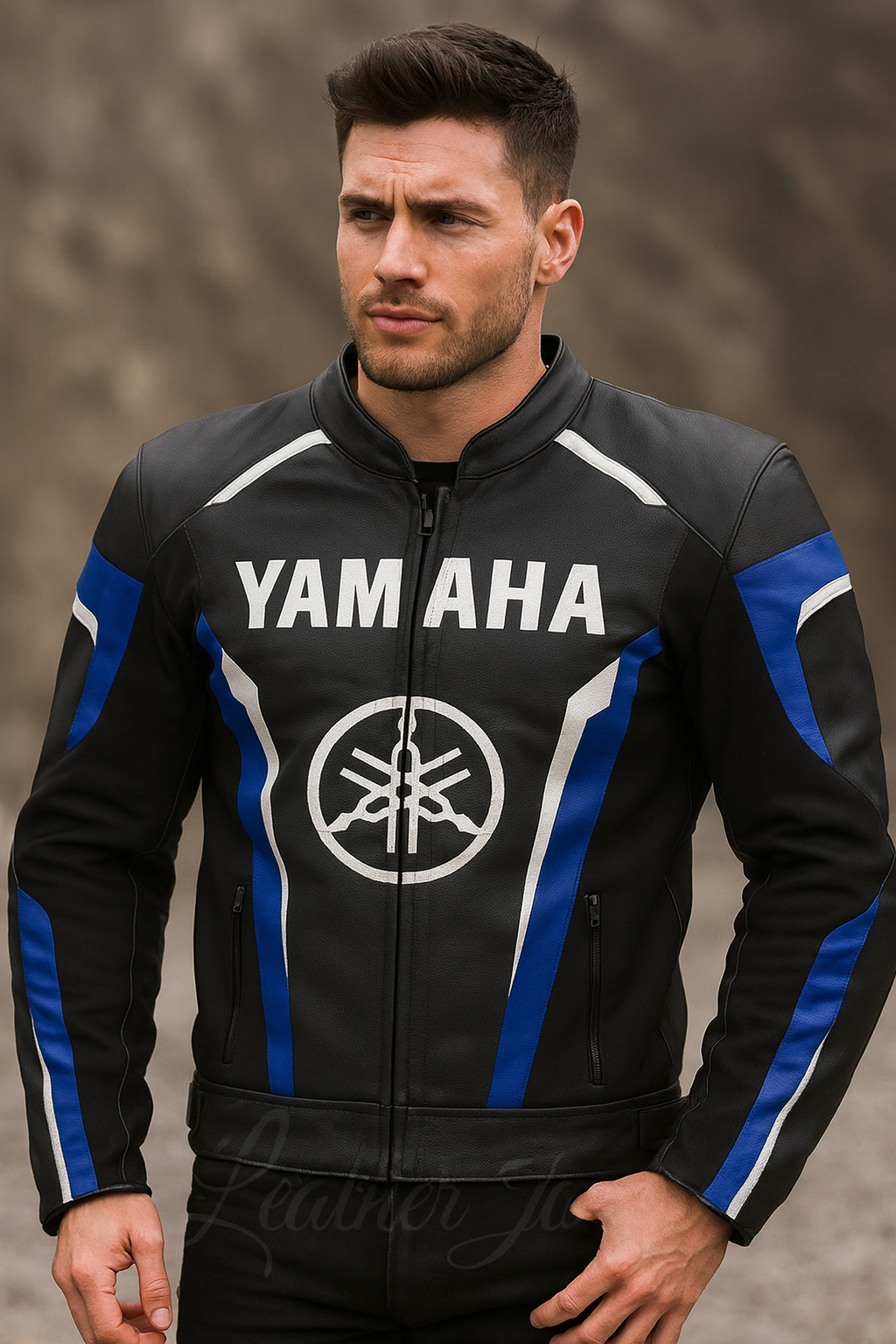 Yamaha Racing Leather Jacket – Black, Blue & White  Men’s Premium Motorcycle Gear