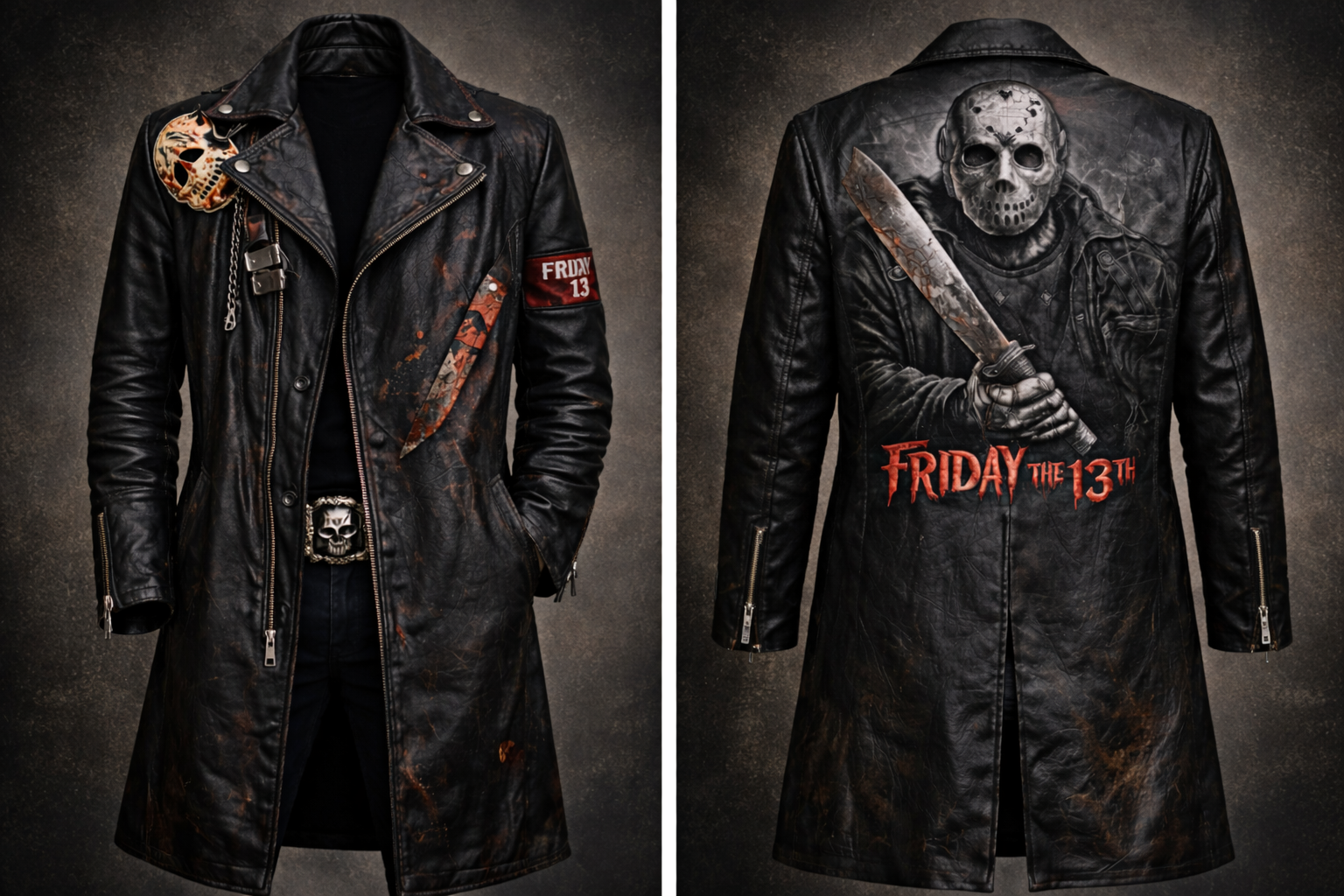 Friday the 13th Jason Shadow Black Leather Trench Coat