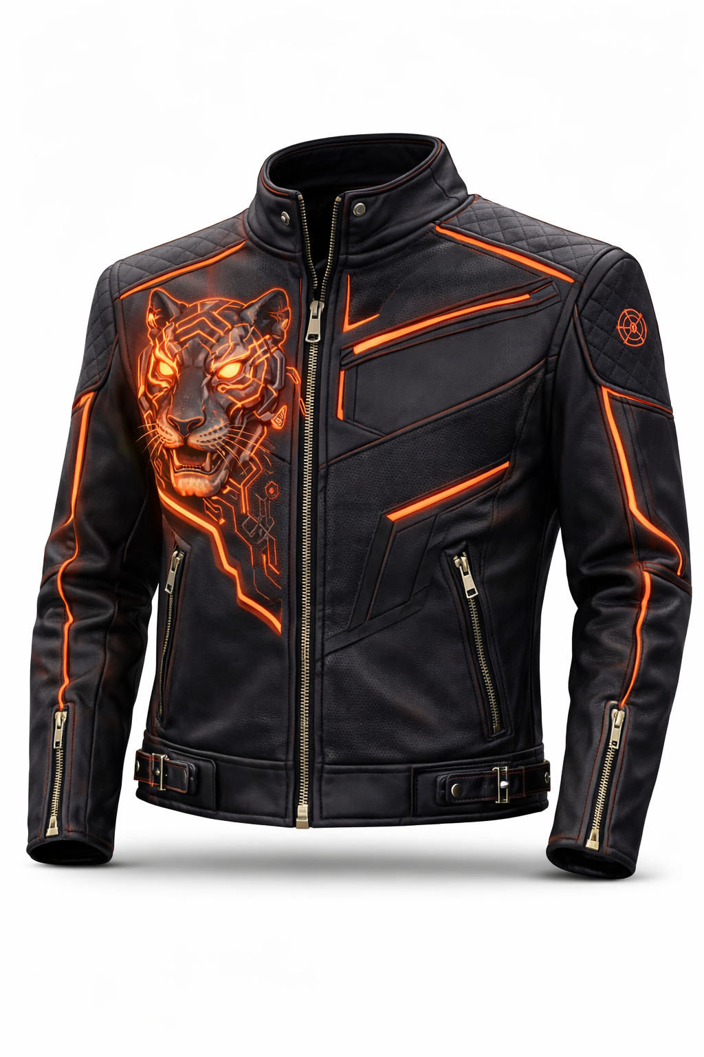 Futuristic Rider Leather Jacket – Cyber Tiger Edition