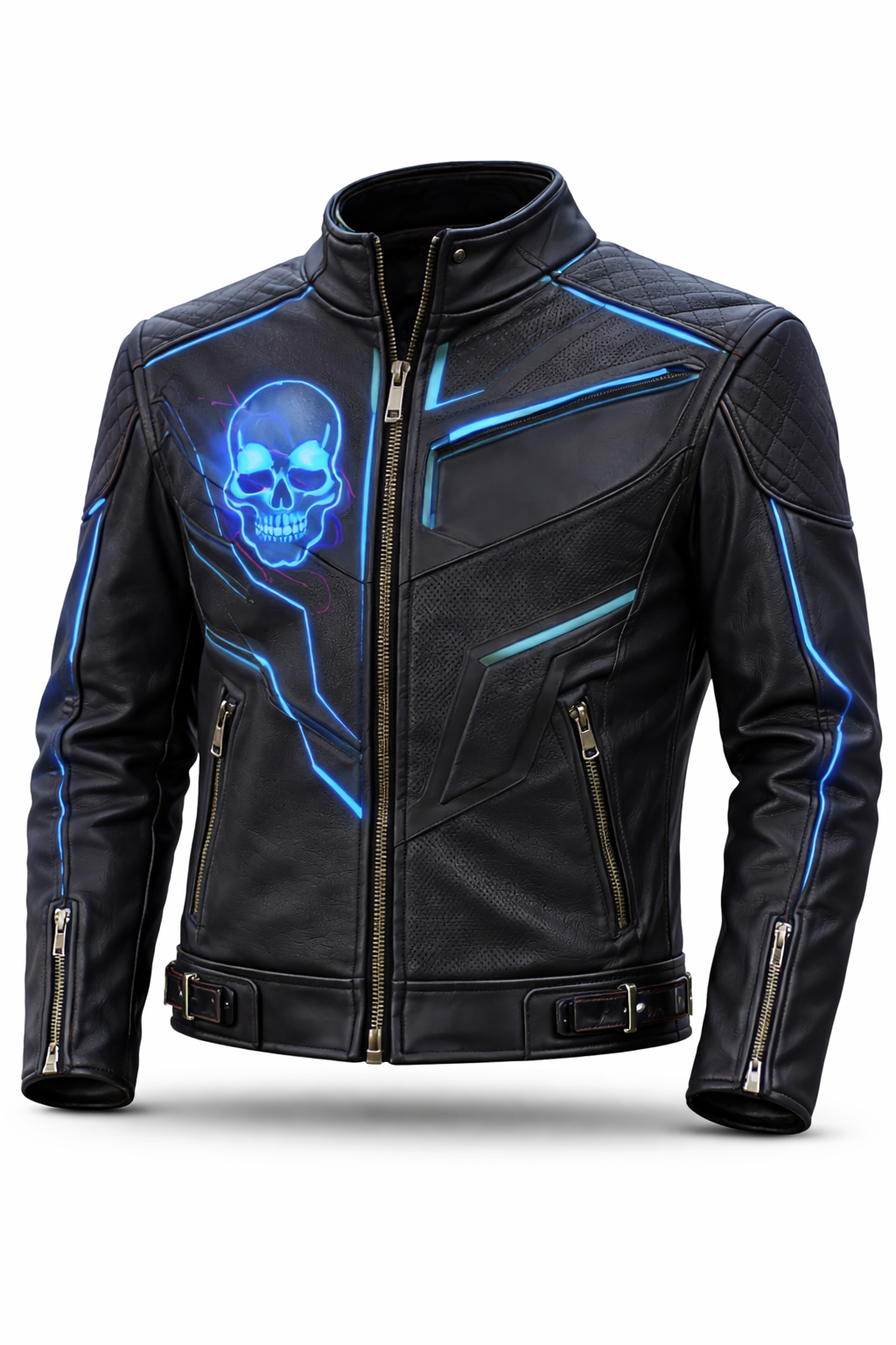 Futuristic Rider Leather Jacket – Neon Pulse Edition