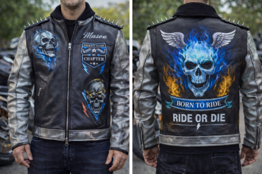 Custom Rider Skull Leather Jacket – Born to Ride Edition – Leather J ...