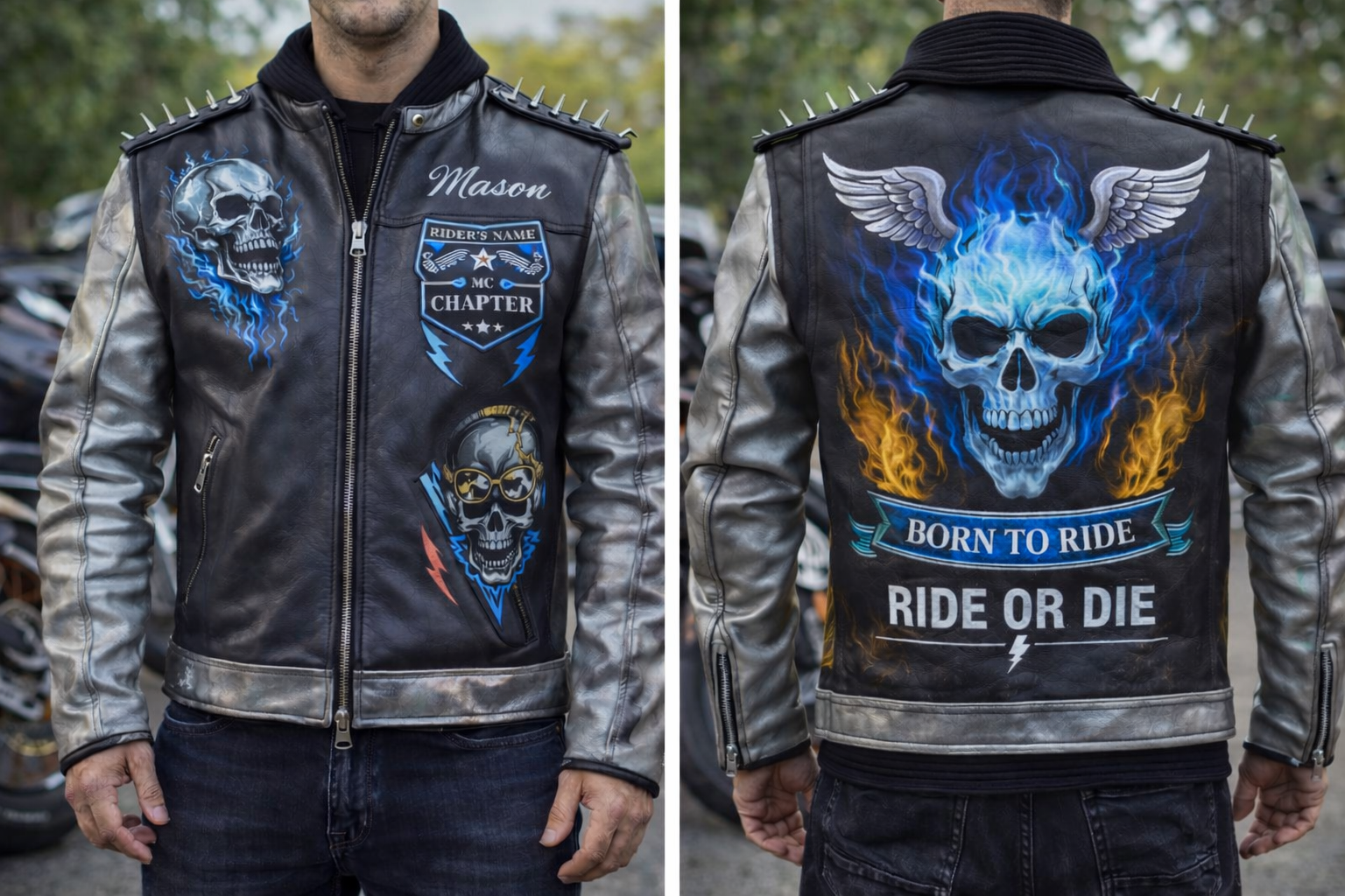 Custom Rider Skull Leather Jacket – Born to Ride Edition