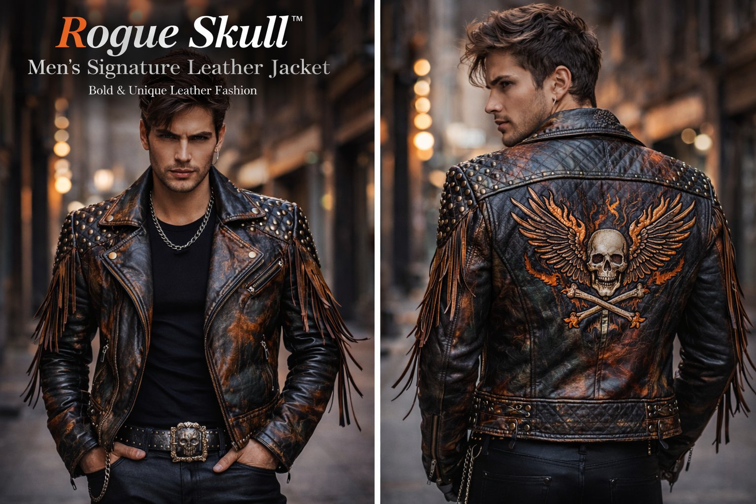 Rogue Skull Men’s Signature Leather Jacket LeatherJ