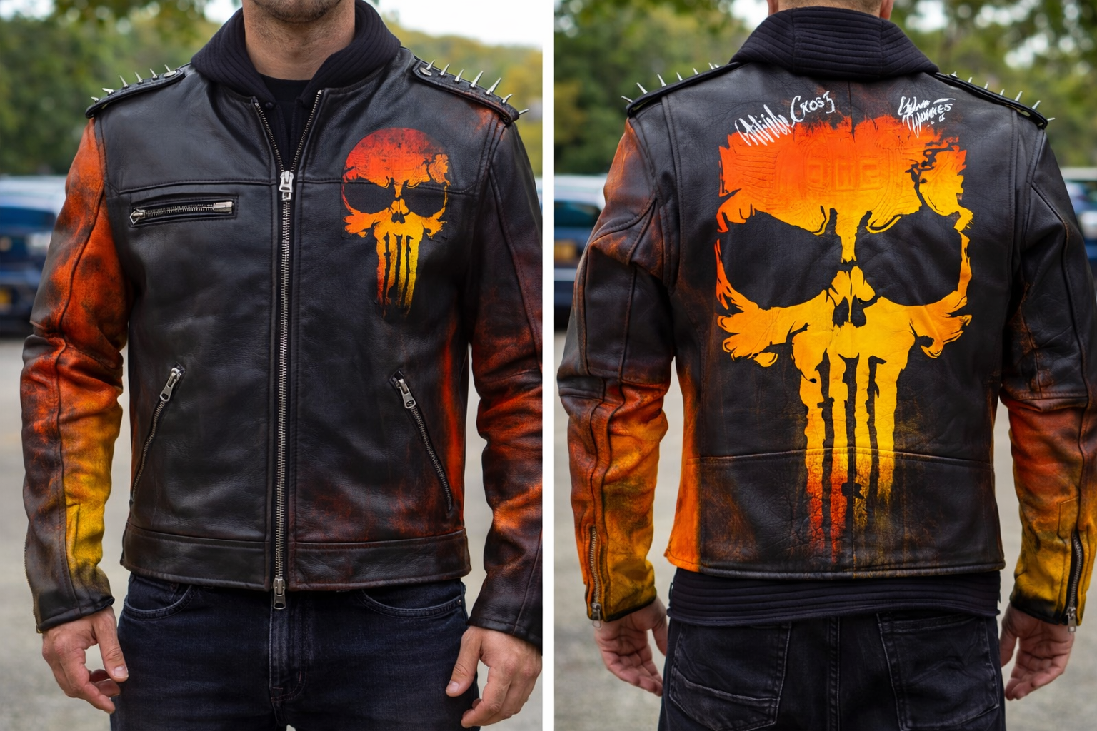 Custom Skull Gradient Leather Jacket – Front & Back Design
