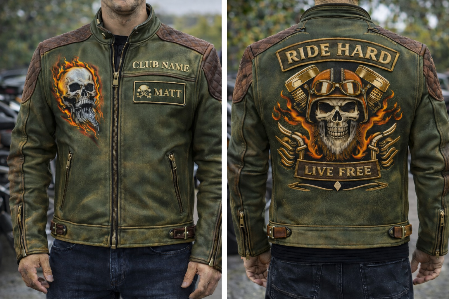 Vintage Green Rider Leather Jacket – Ride Hard, Live Free Edition