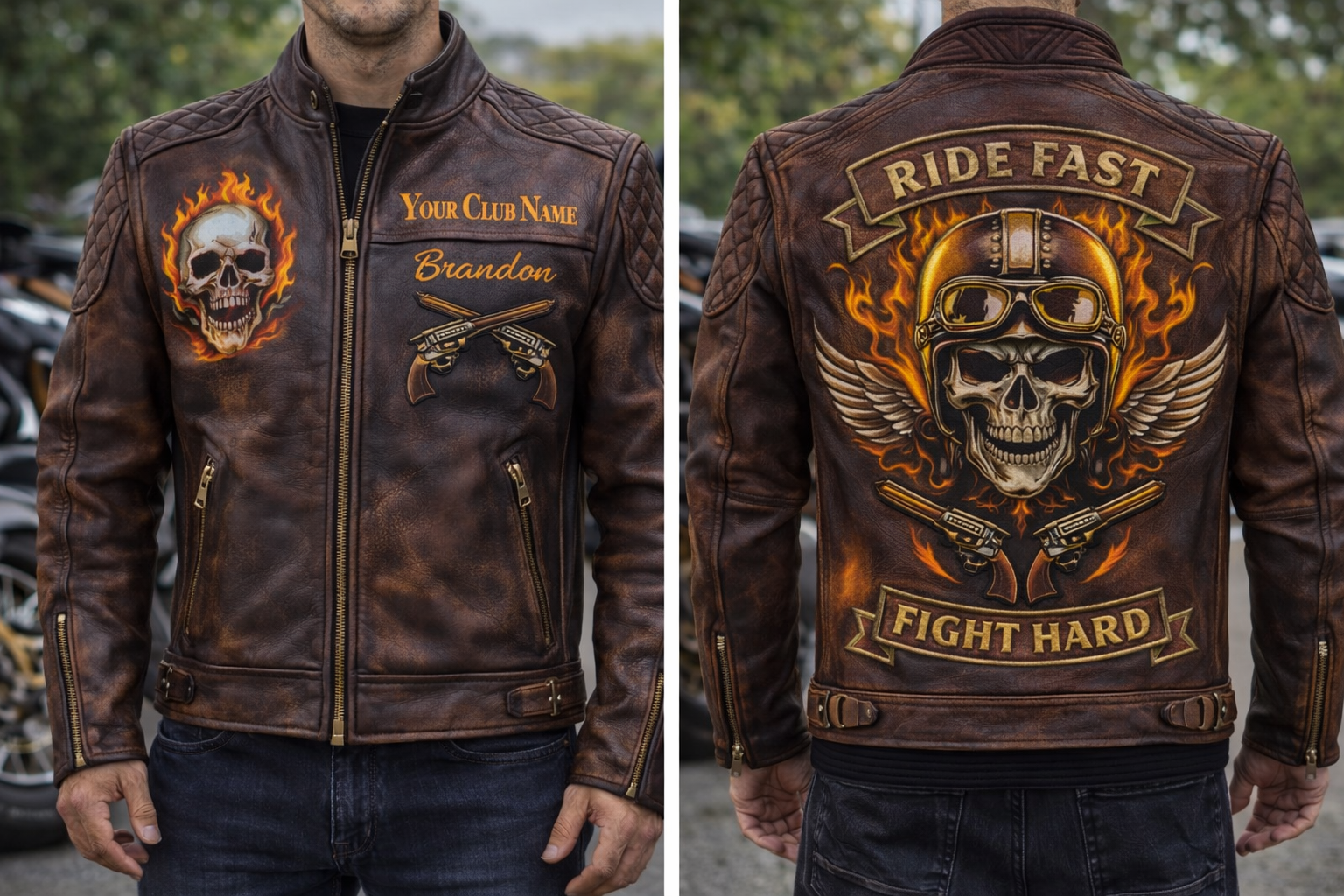Vintage Rider Leather Jacket – Ride Fast, Fight Hard Edition