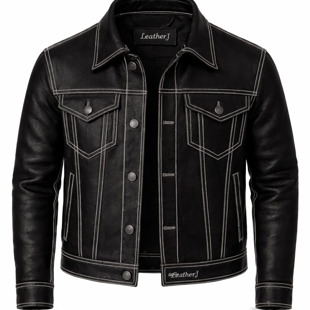 LeatherJ Black Contrast Stitch Leather Jacket