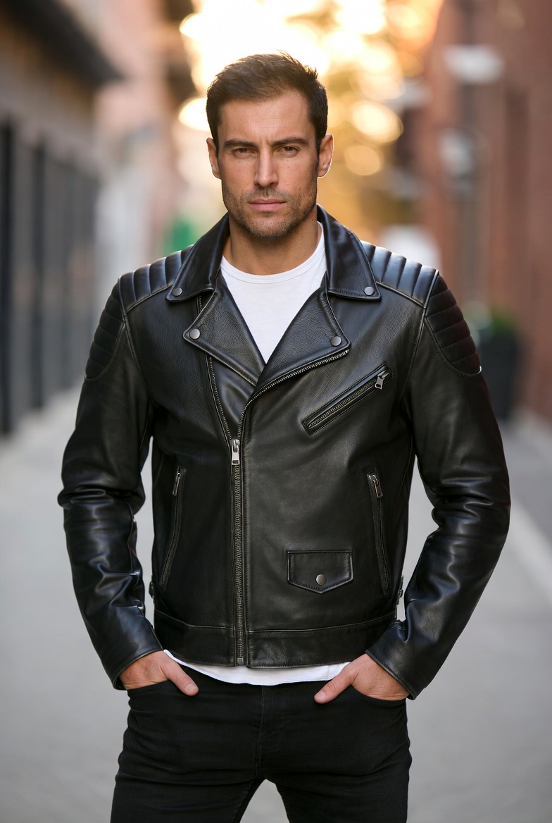 Men's Premium Black Café Racer Leather Jacket – Slim Fit Genuine Cowhide Moto Biker Coat