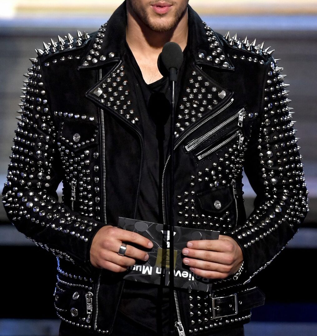 Black Studded Spike Biker Leather Jacket