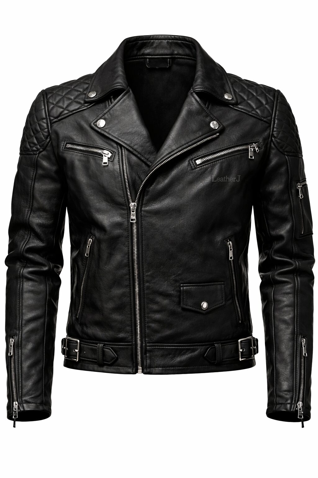 Men’s Black Quilted Biker Leather Jacket – Modern Slim Fit