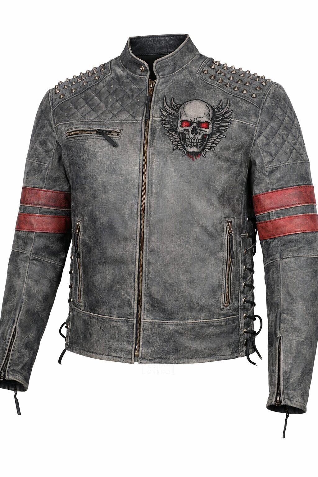Outlaw Distressed Skull Biker Leather Jacket
