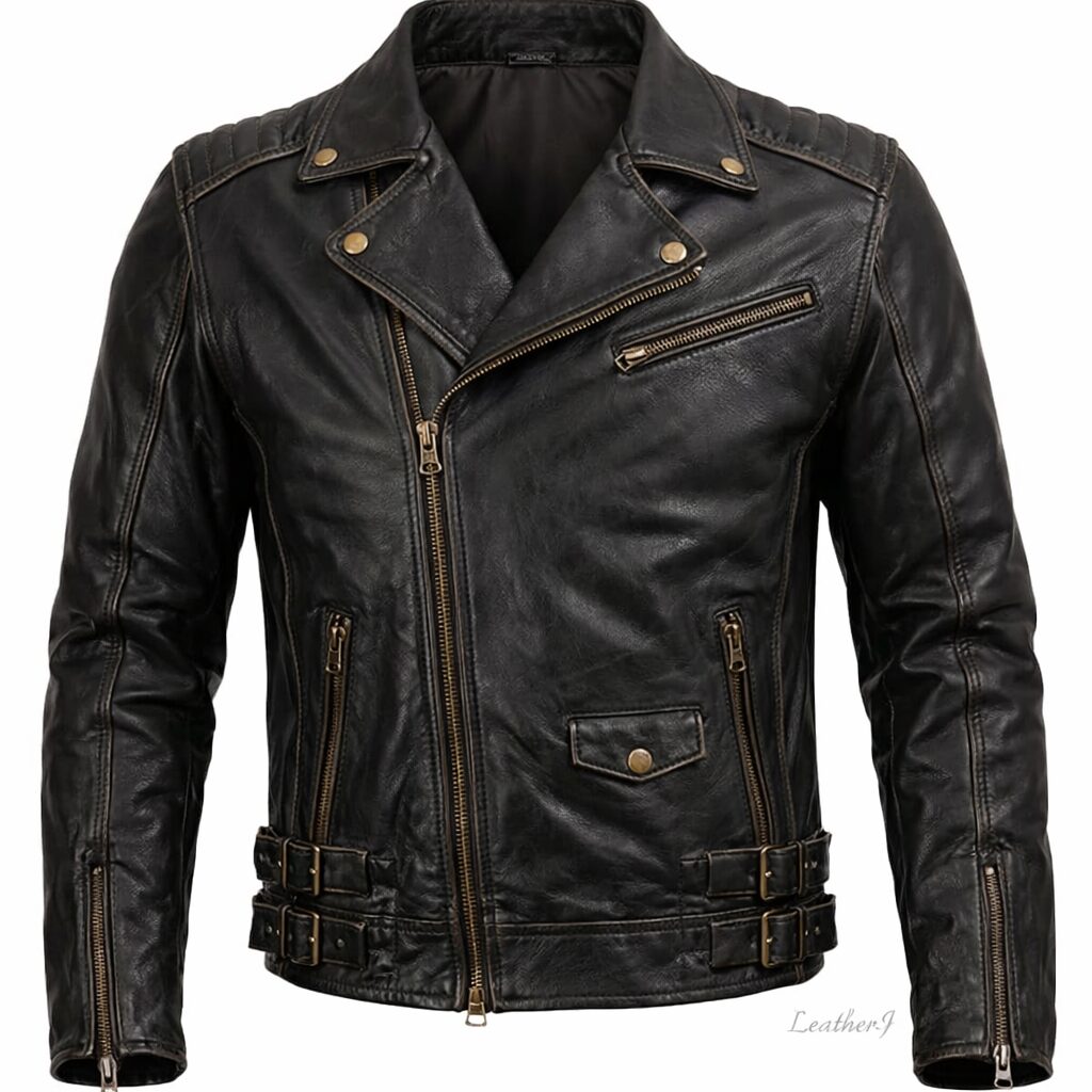 Men’s Black Asymmetrical Biker Leather Jacket – Premium Genuine Leather  LeatherJ Edition