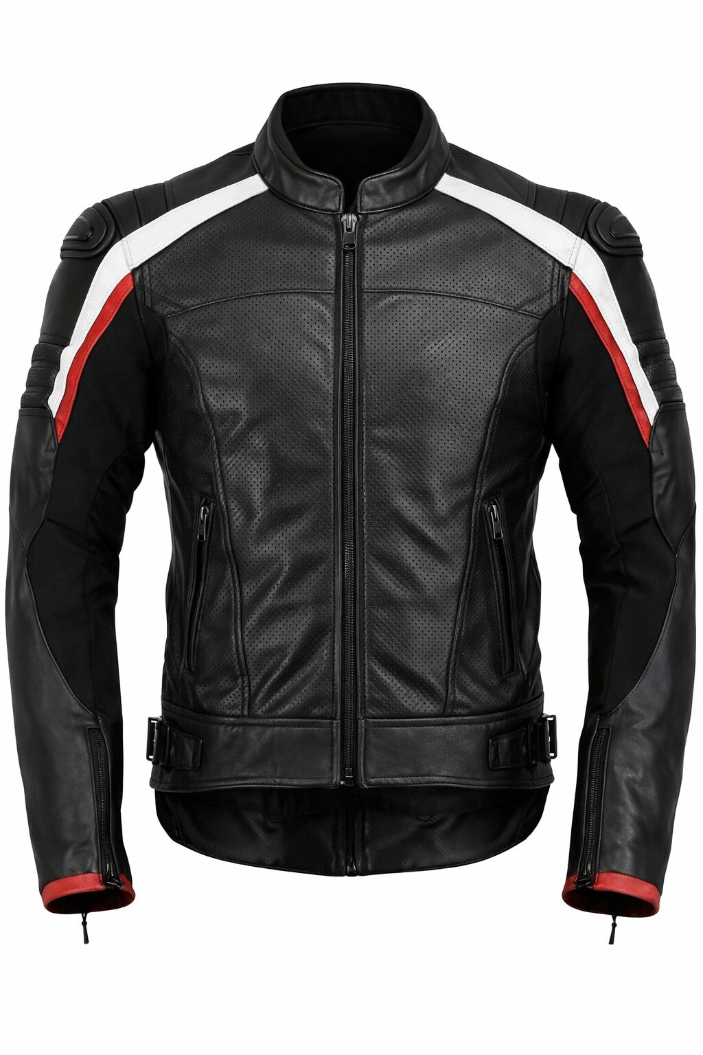 Men’s Black Performance Racer Leather Jacket with Contrast Panels