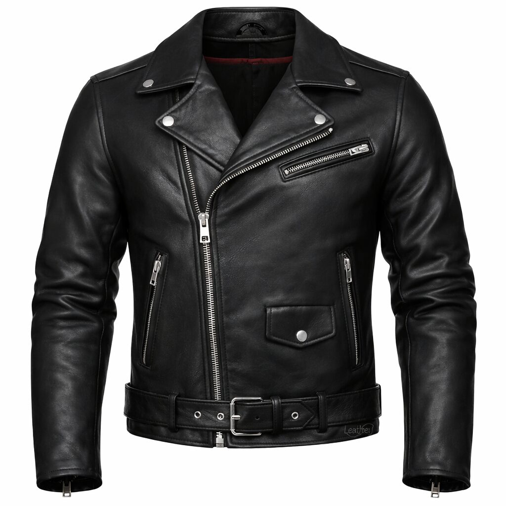Men’s Premium Black Leather Jacket – Modern Minimalist Moto Style