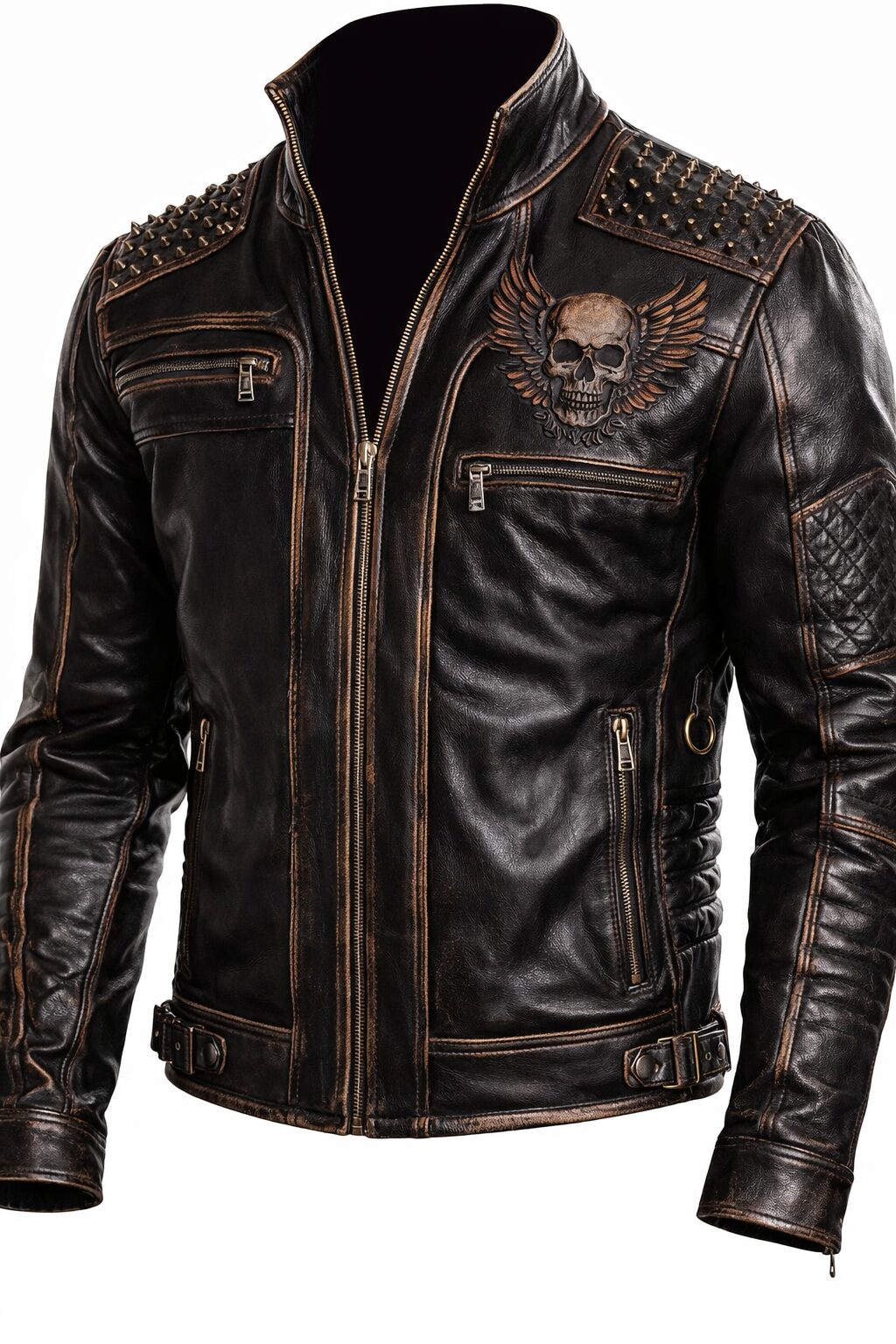 Classic Distressed Café Racer Leather Jacket