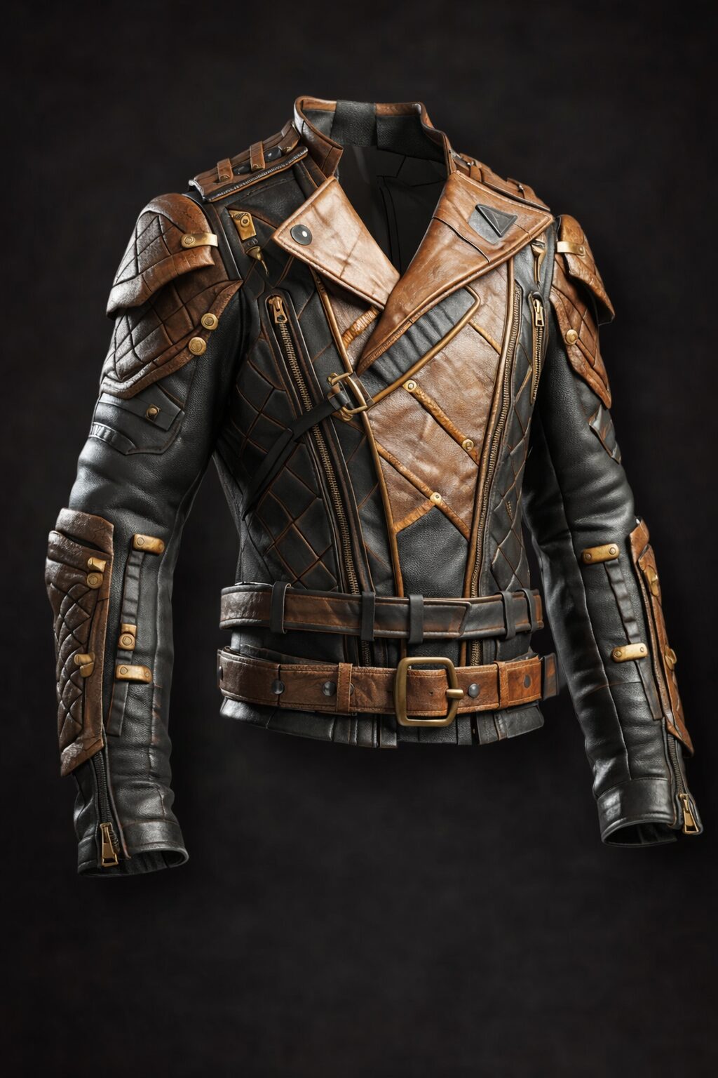 Steampunk leather jacket with brass details