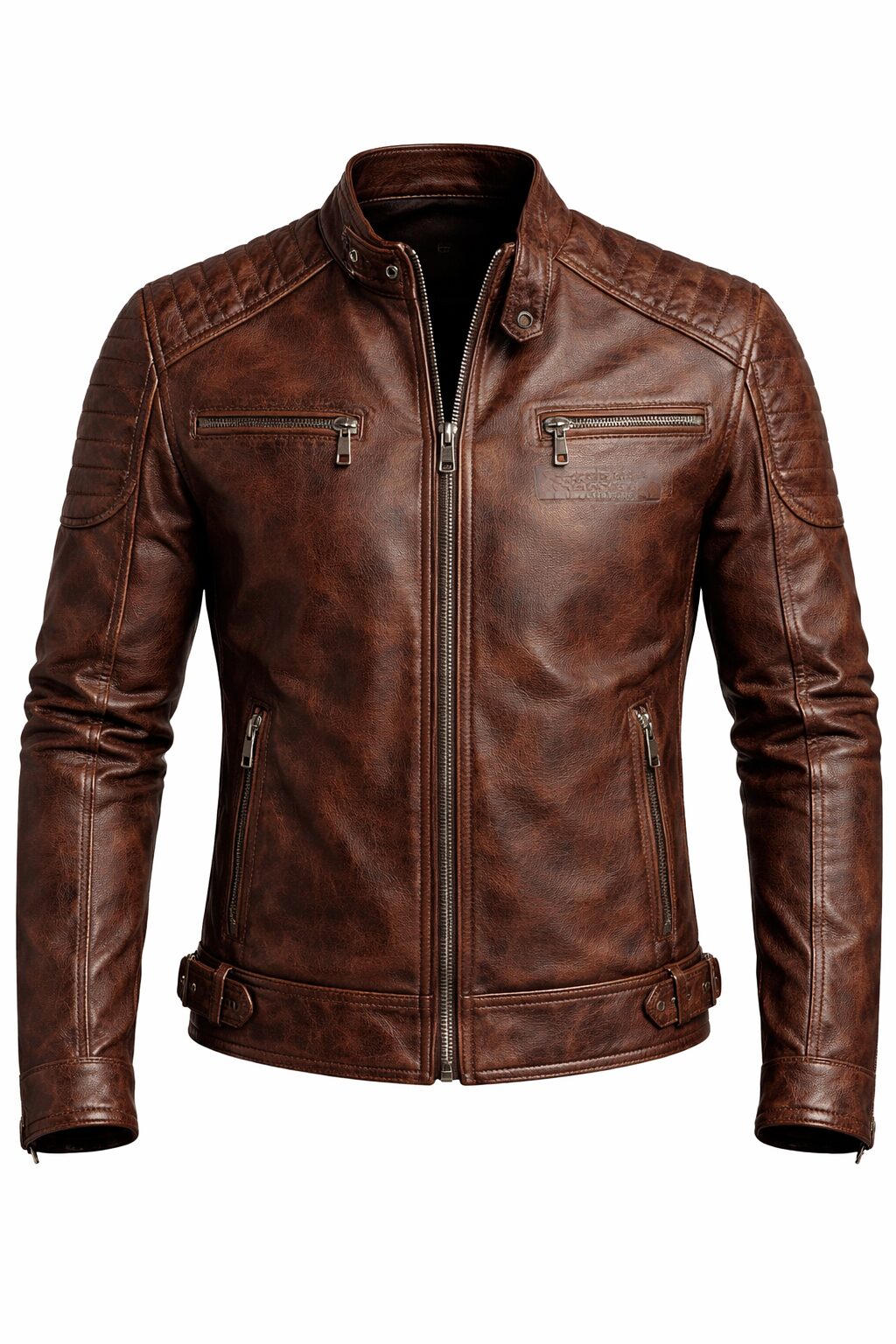 Vintage Distressed Brown Café Racer Leather Jacket