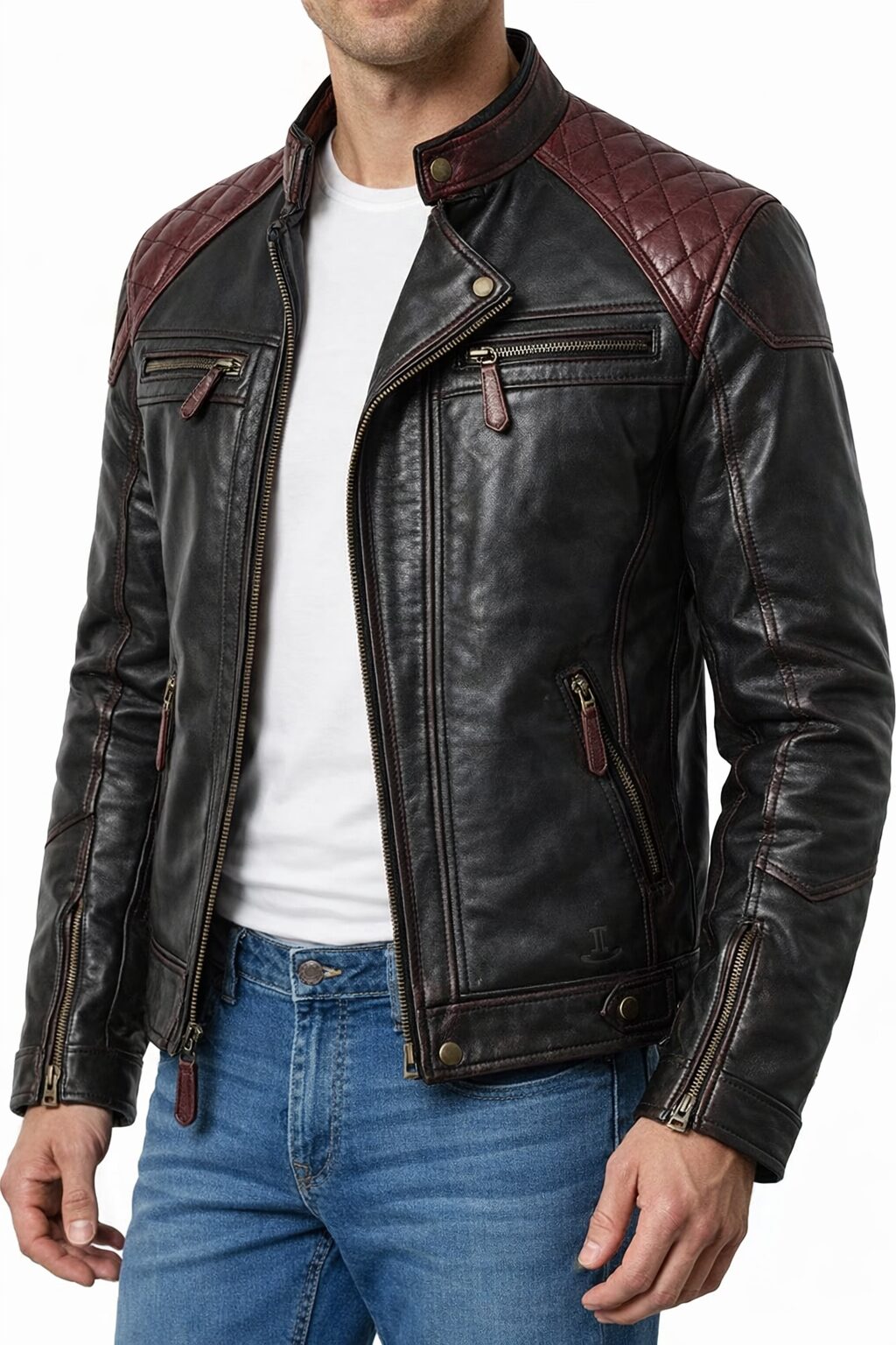 Urban Edge Quilted Leather Biker Jacket – Black & Burgundy