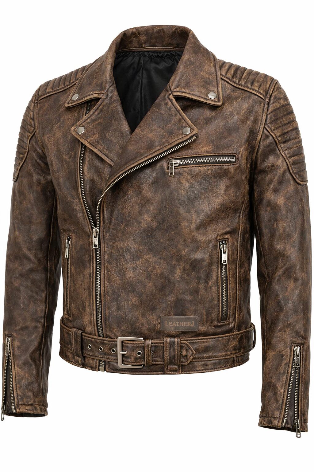 Vintage Distressed Brown Leather Jacket – Classic Tailored Fit