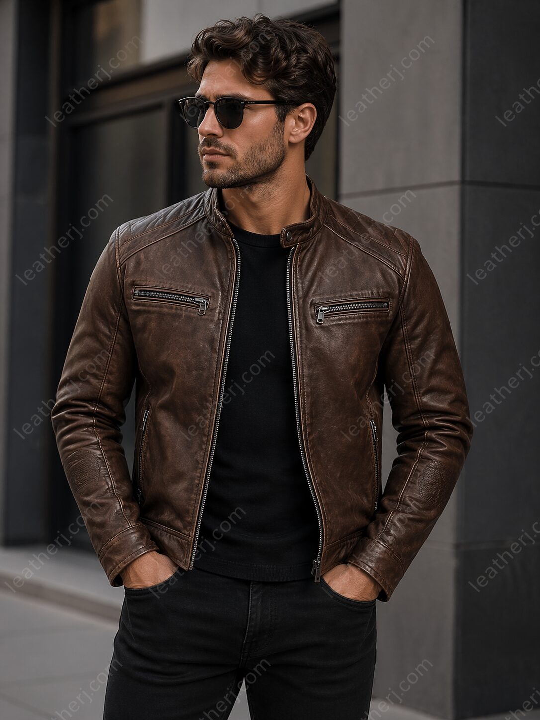 Vintage Brown Leather Racer Jacket