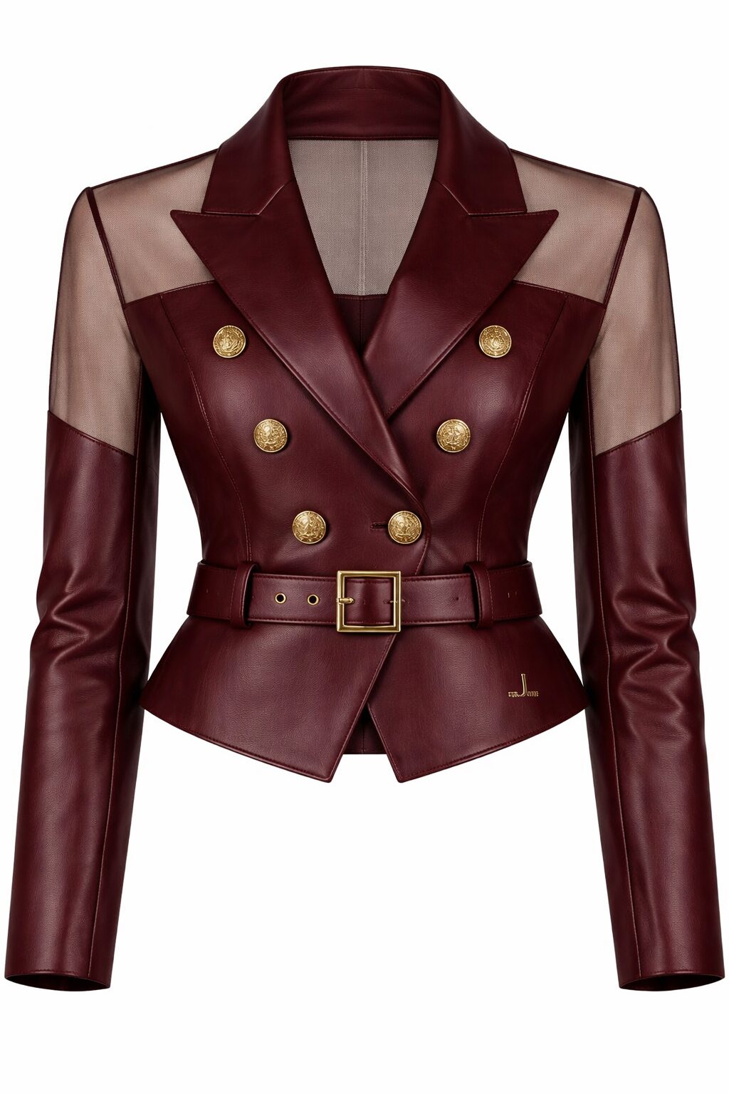 Modern Burgundy Transparent Panel Leather Blazer