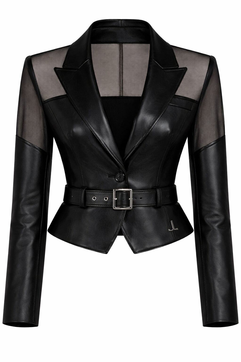 Contemporary Black Transparent Panel Leather Blazer