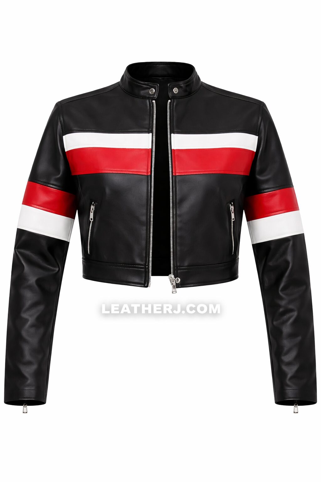 LeatherJ Women’s Black & Red Leather Jacket – Stylish Biker Casual Wear