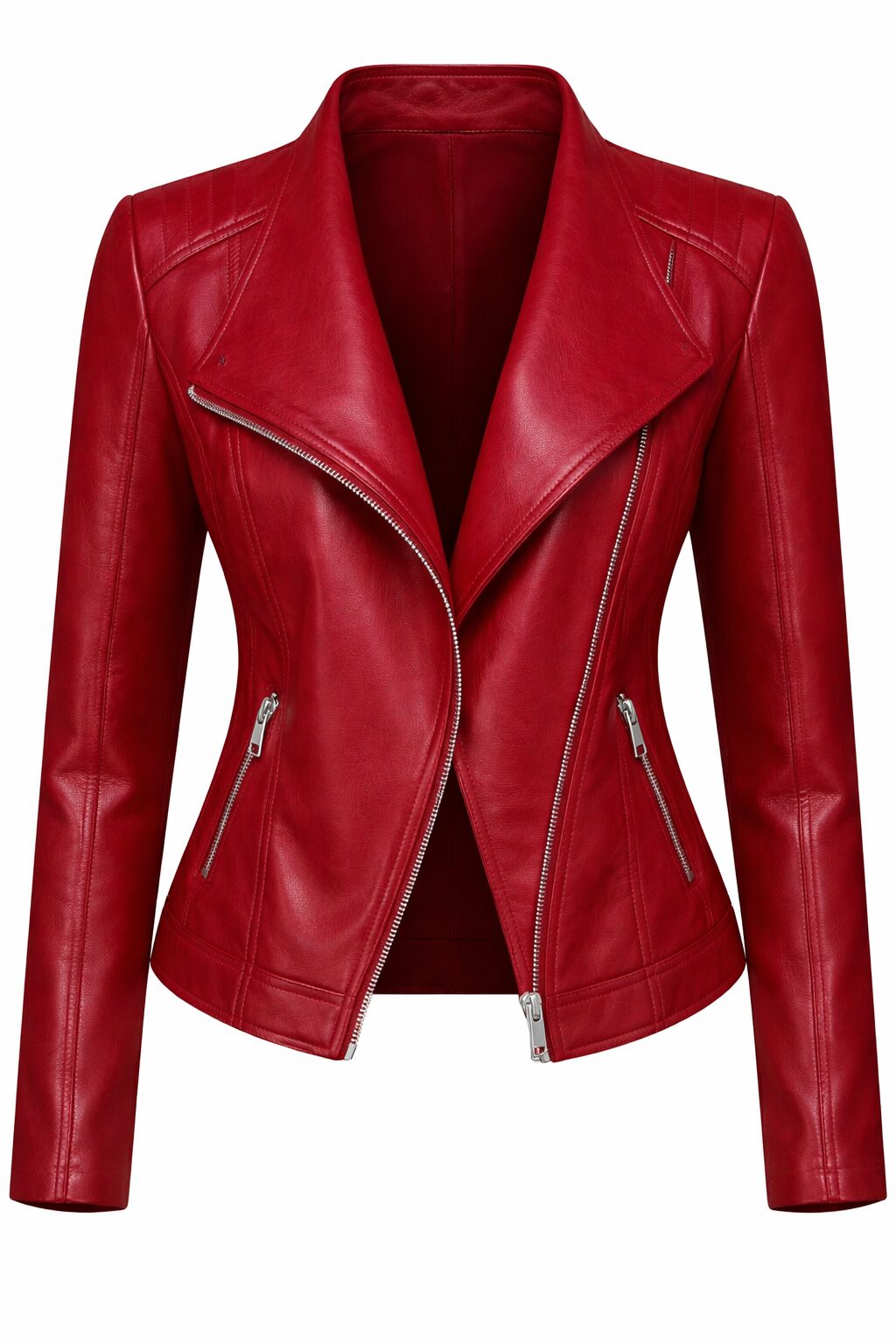 Women’s Red Leather Moto Jacket