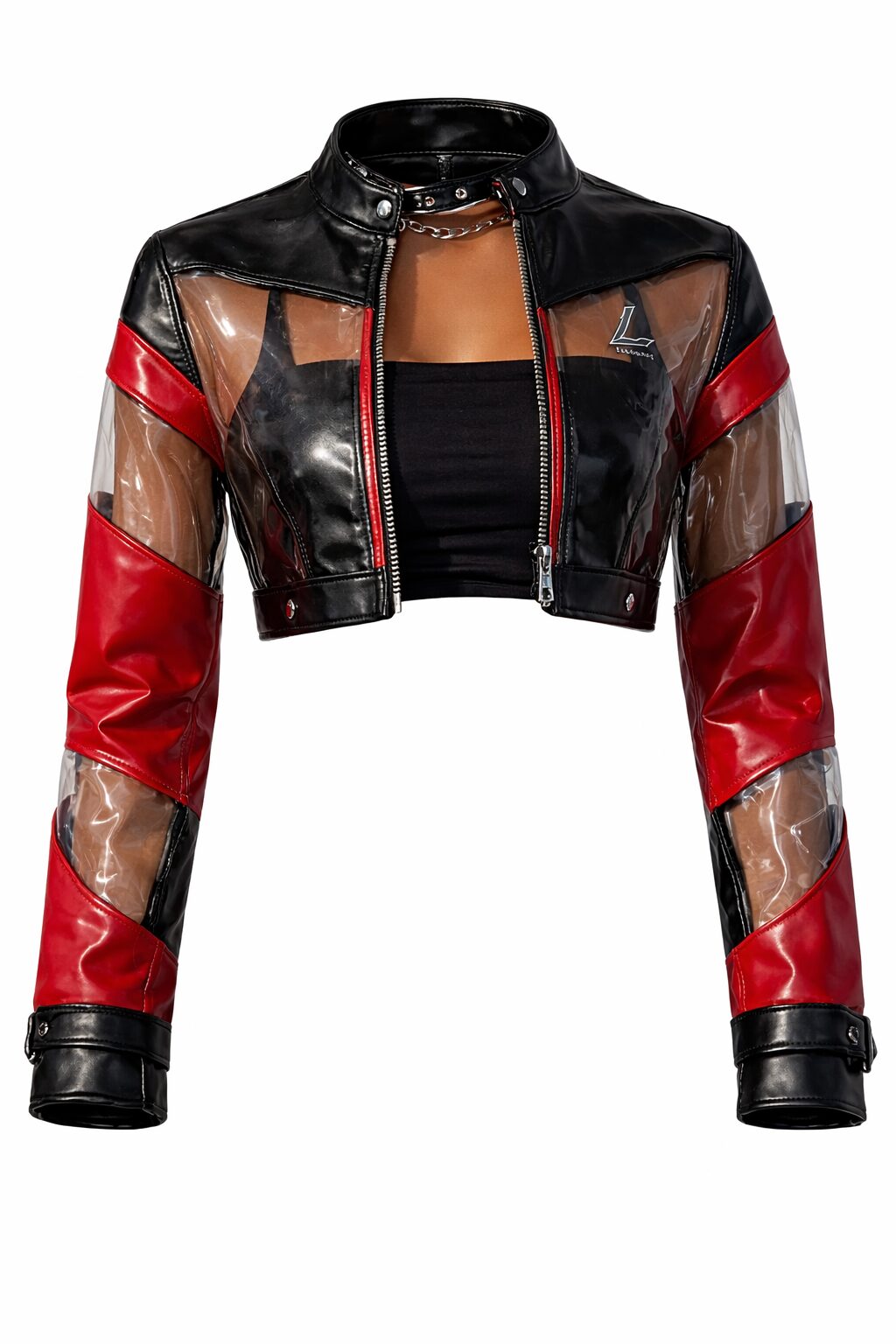 Futuristic Cropped Transparent Leather Jacket
