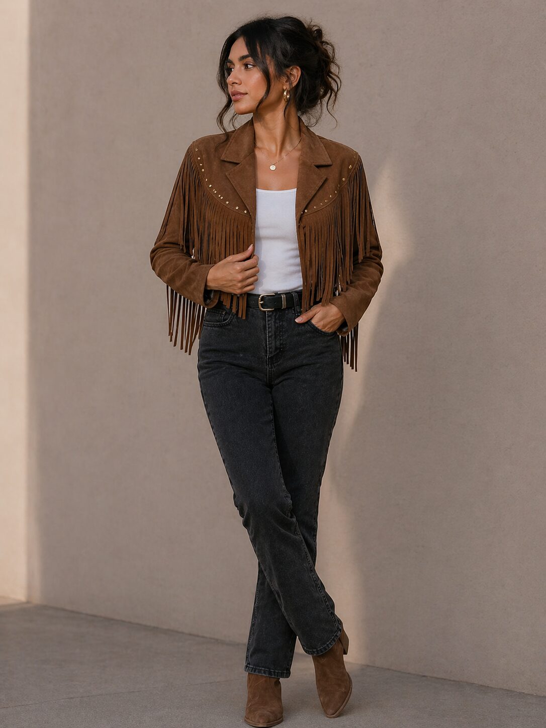 Brown Fringe Suede Jacket