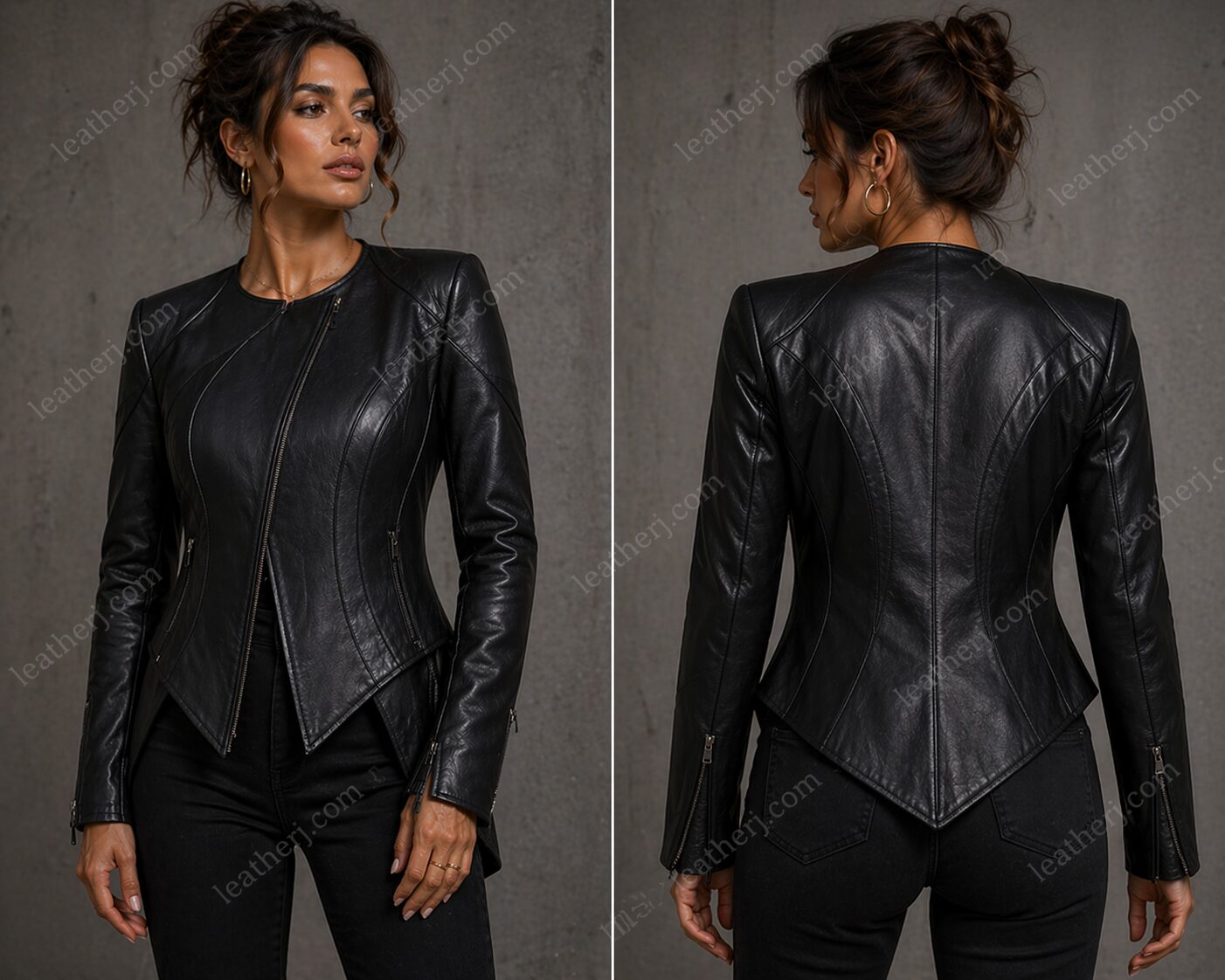 Black Sculpted Asymmetrical Leather Jacket